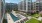 a pool in a courtyard between buildings