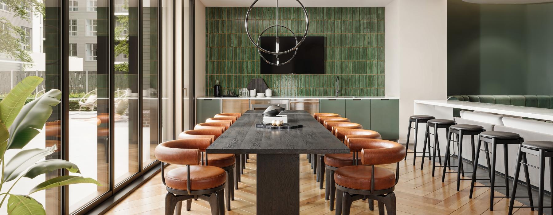 a room with a table and chairs